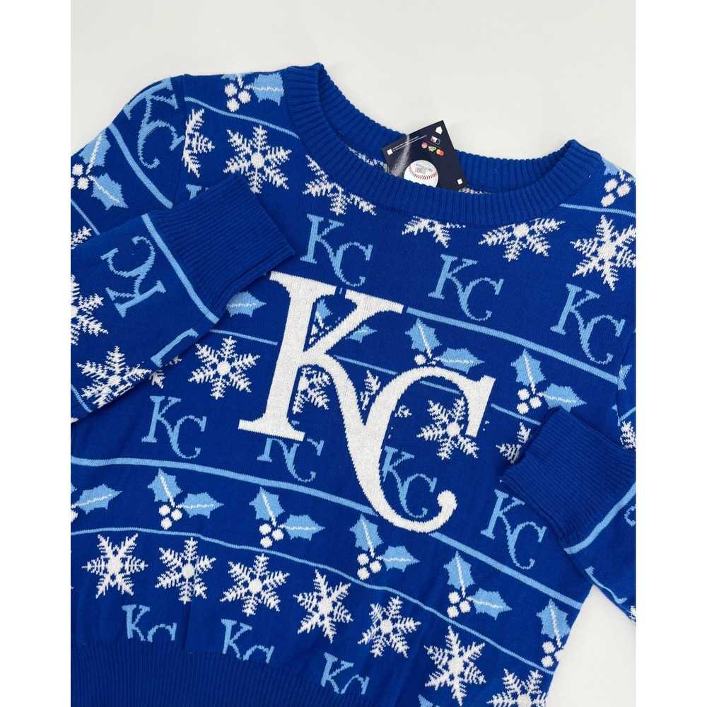 MLB Kansas City Royals Womens Blue Snowflake Holiday‎ Ugly Christmas Sweater Med
